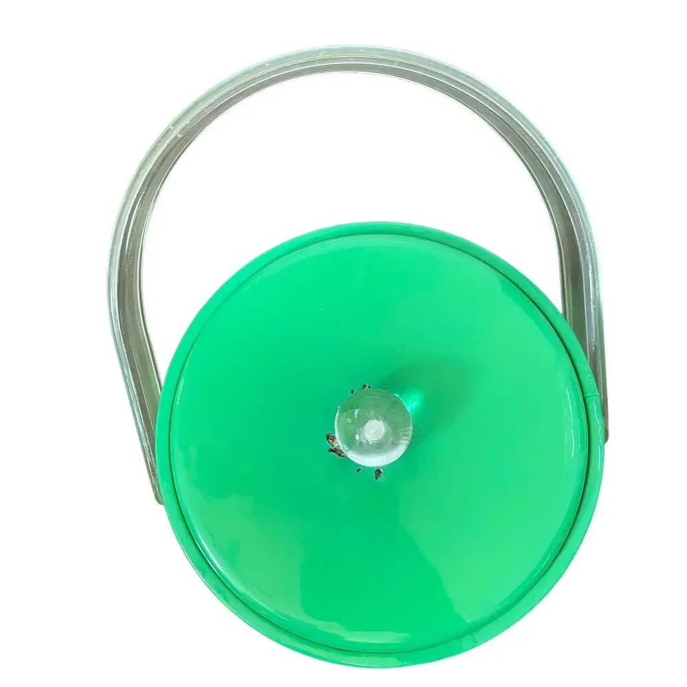Mid Century Ice Bucket Lucite Handle & Knob Green Padded Vinyl Vintage FLAW